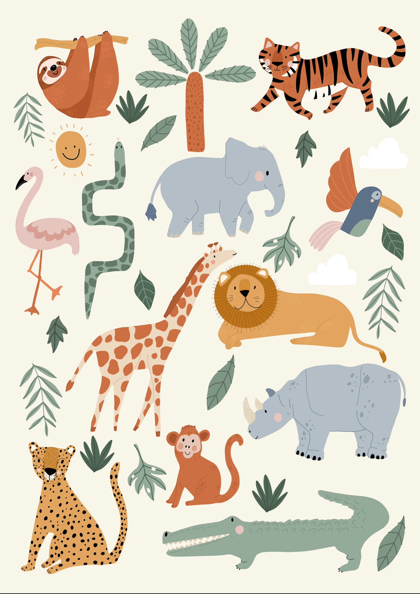 complete-safari-jungle-animal-art-print-unframed-abel-and-the-label