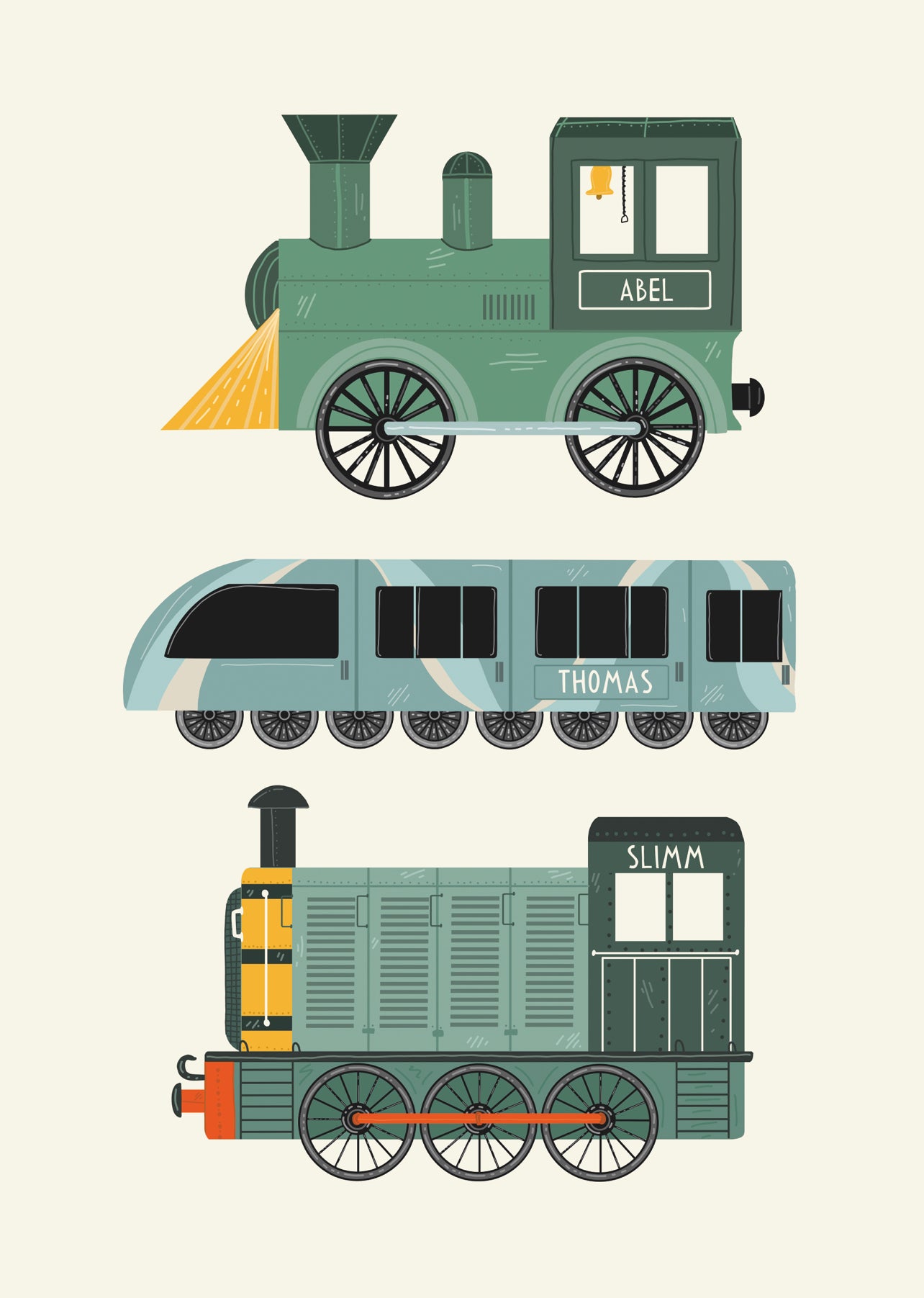 Personalised Train Trio Art Print – Abel and The Label